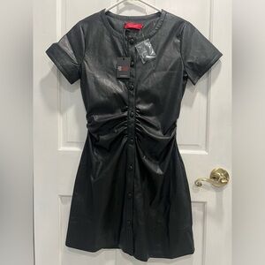 PHILANTHROPY NWT Faux Leather Ruched Button Down Black Dress SZ SMALL $212 MSRP